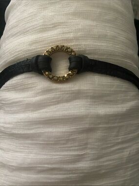 Lucky Brand black leather and crystal pave circle bracelet
